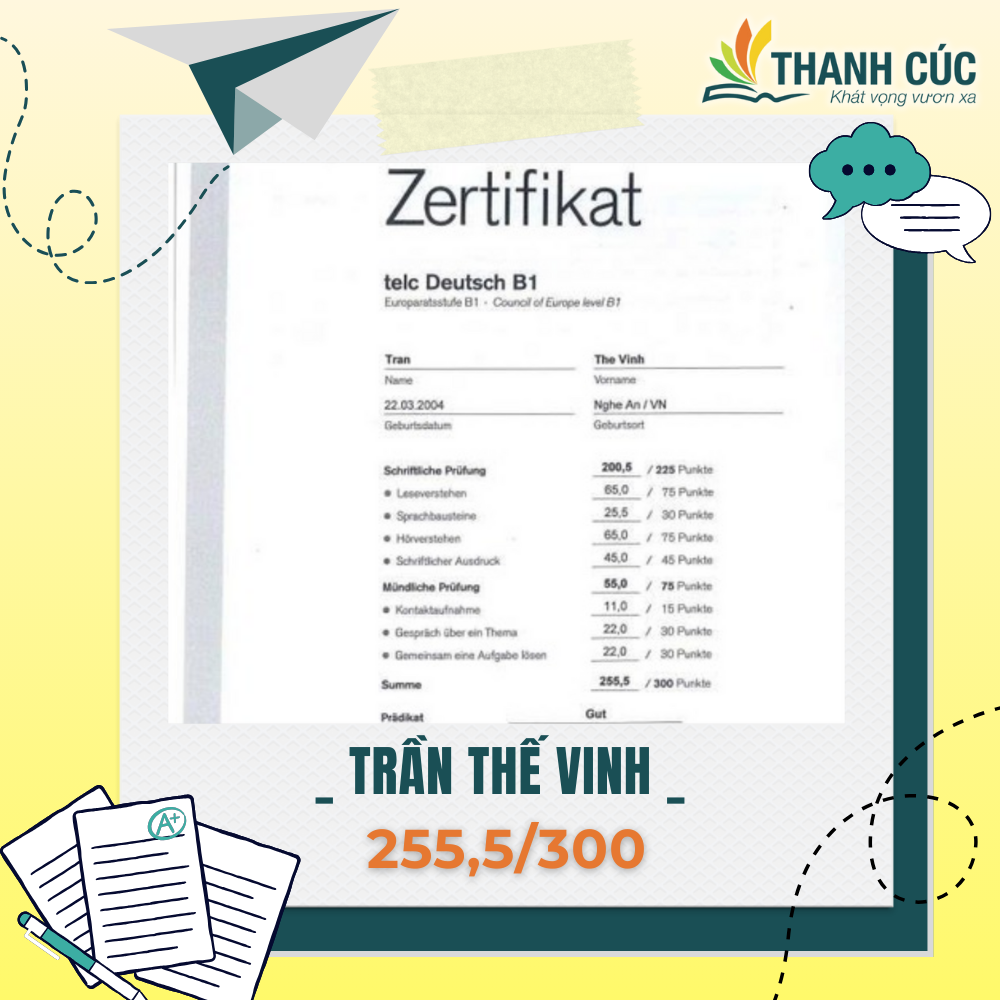 CHỨNG CHỈ B1 CỦA HỌC VIÊN THANH CÚC