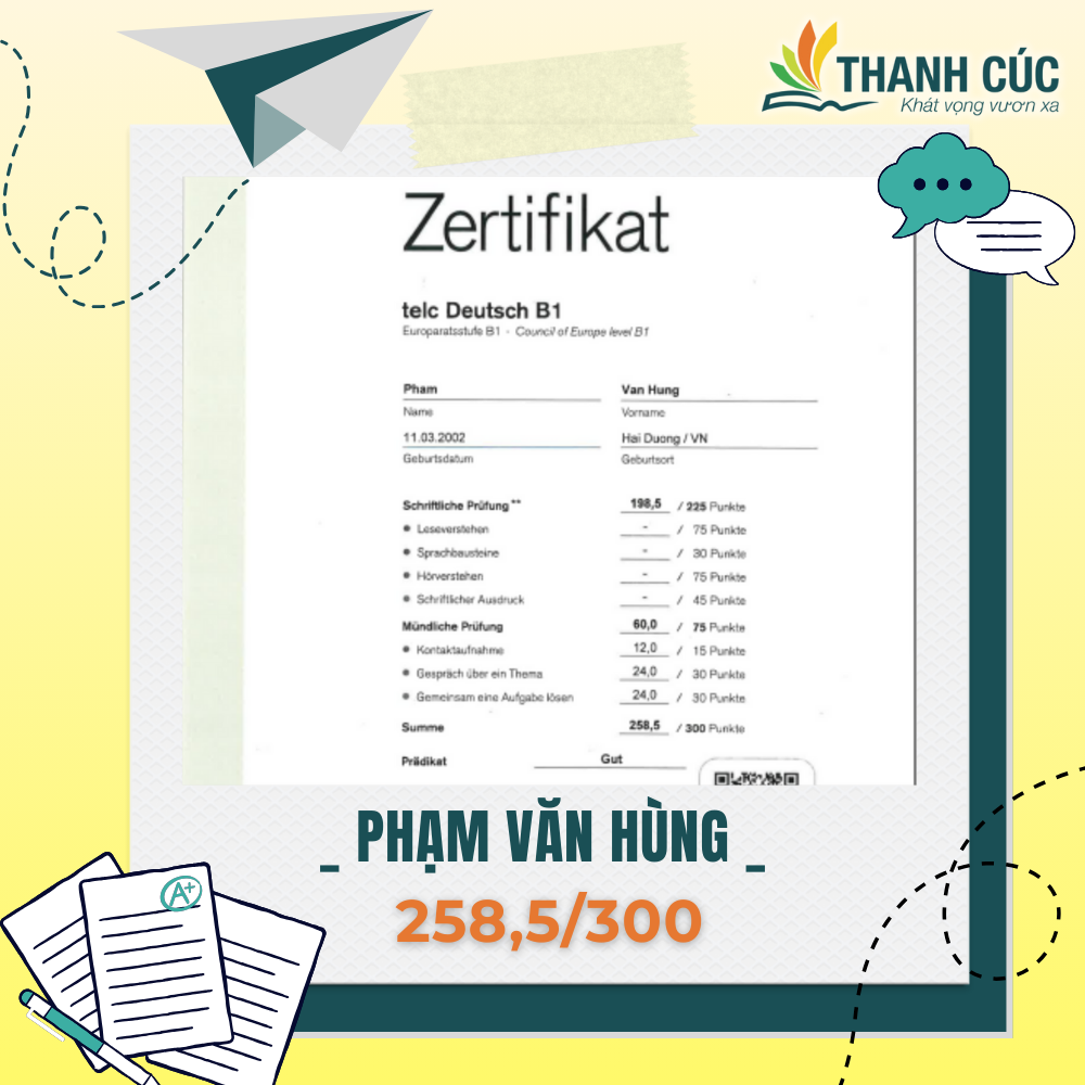 CHỨNG CHỈ B1 CỦA HỌC VIÊN THANH CÚC