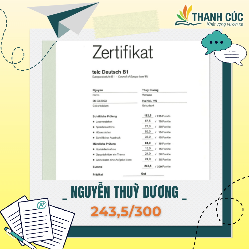 CHỨNG CHỈ B1 CỦA HỌC VIÊN THANH CÚC