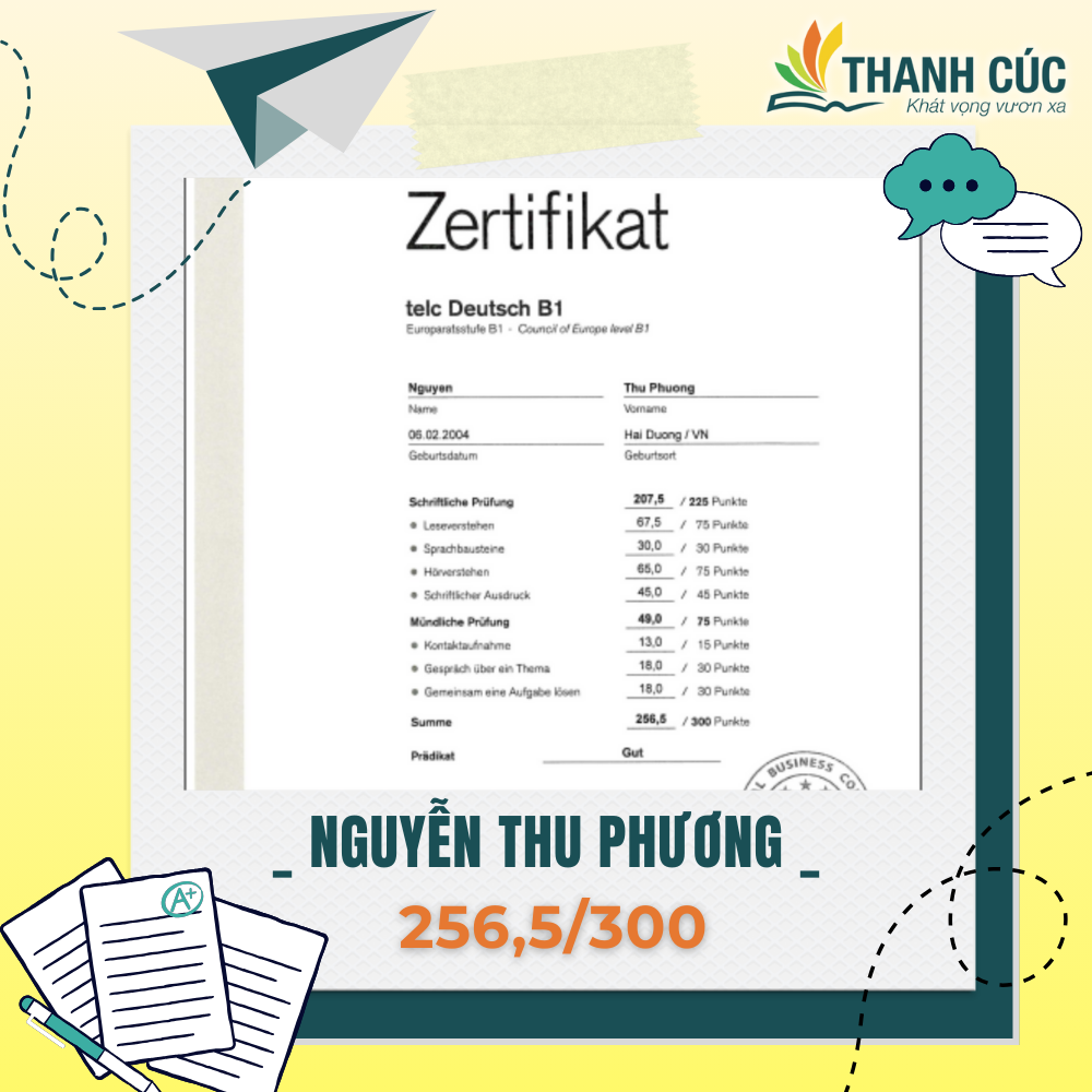 CHỨNG CHỈ B1 CỦA HỌC VIÊN THANH CÚC