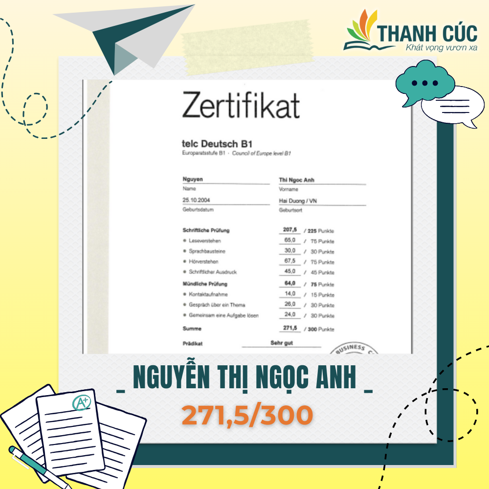 CHỨNG CHỈ B1 CỦA HỌC VIÊN THANH CÚC
