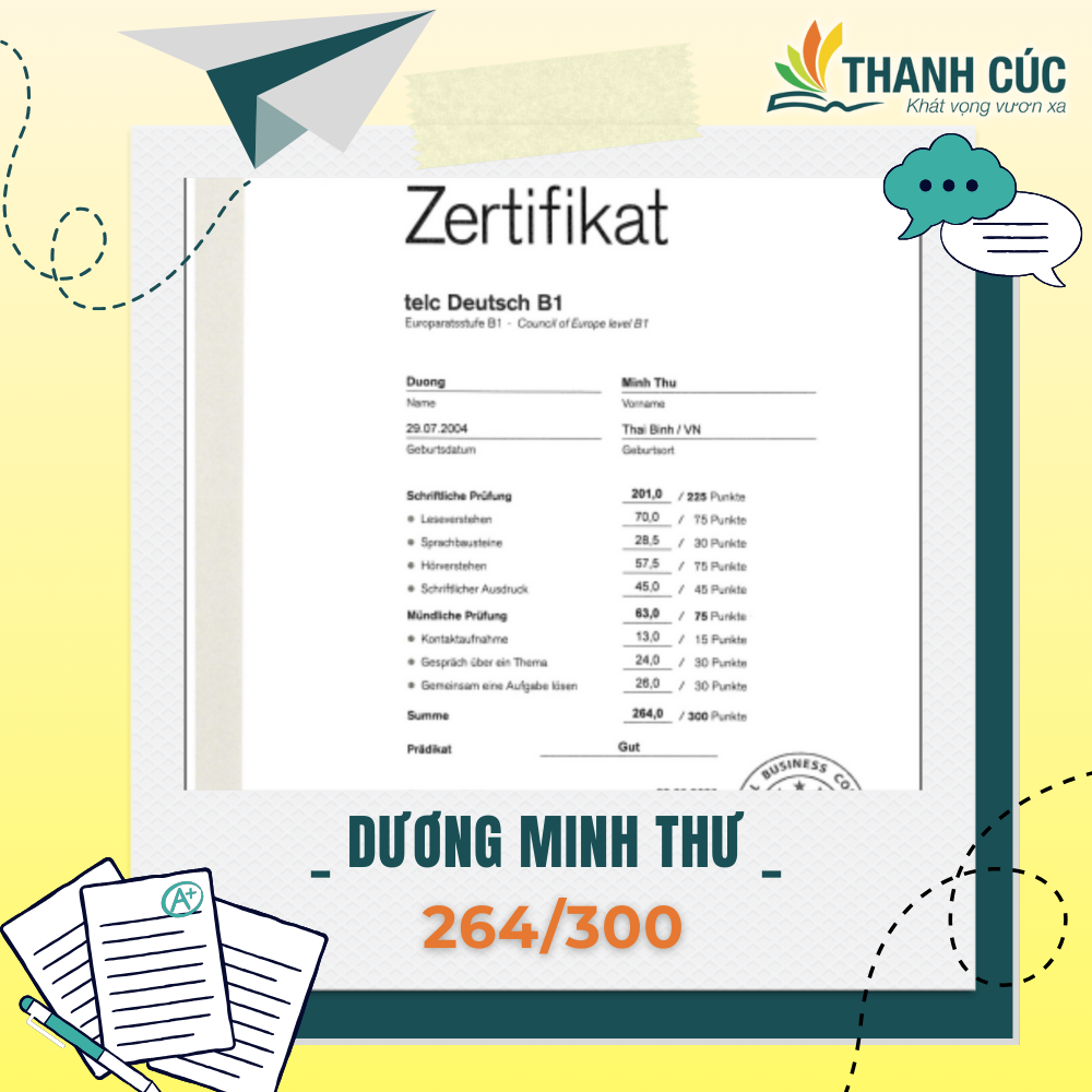 CHỨNG CHỈ B1 CỦA HỌC VIÊN THANH CÚC