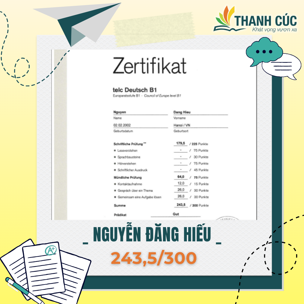 CHỨNG CHỈ B1 CỦA HỌC VIÊN THANH CÚC