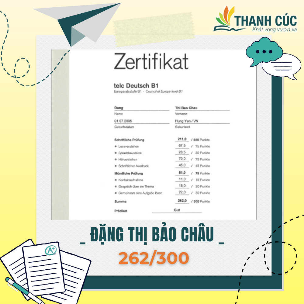 CHỨNG CHỈ B1 CỦA HỌC VIÊN THANH CÚC